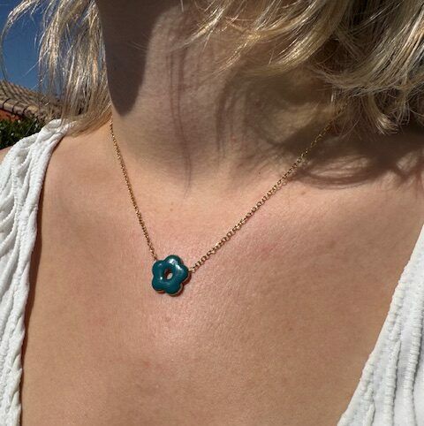 Collier Fleur Aila Bleu Canard