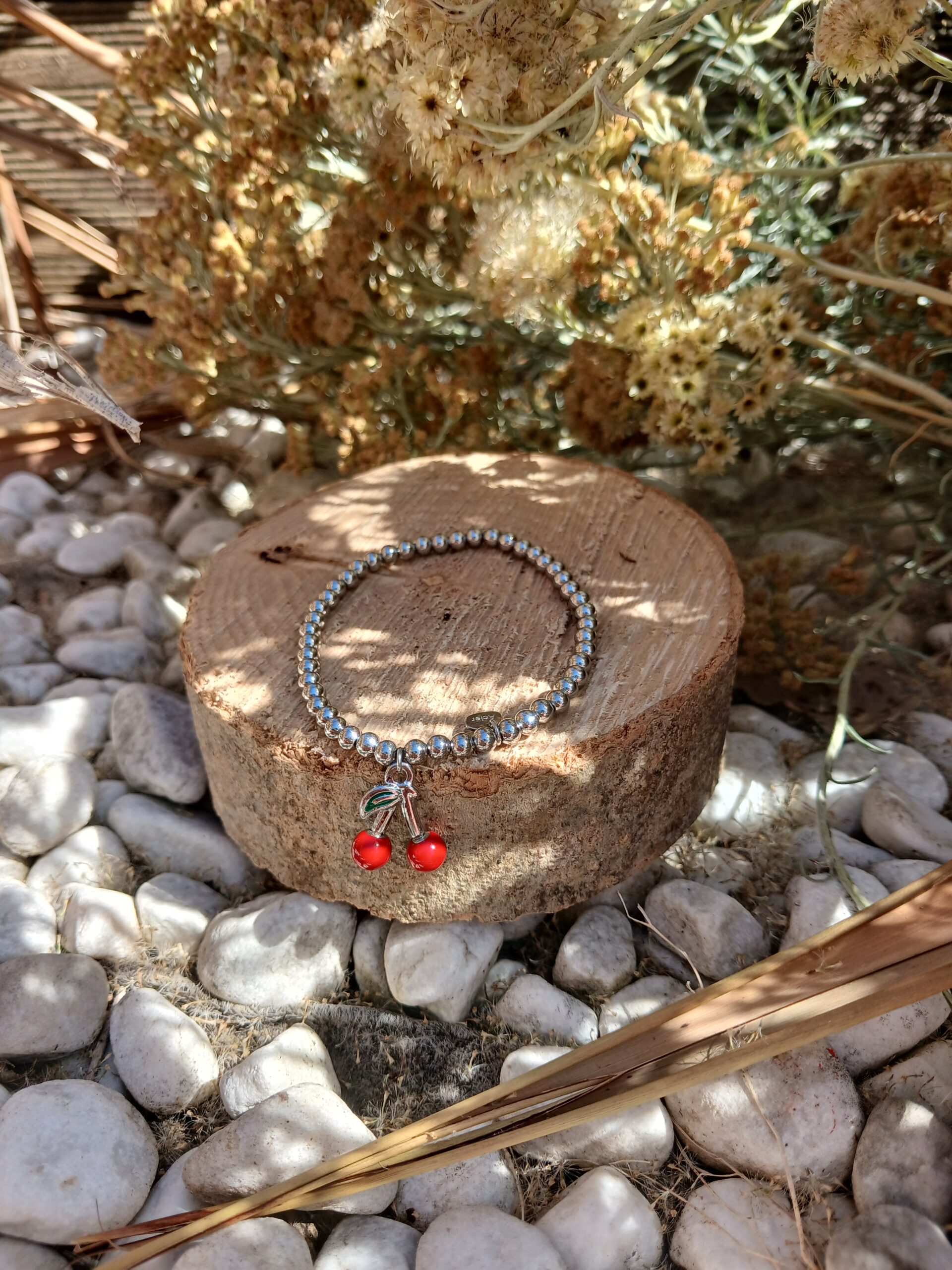 Bracelet Breloque Cerise couleur Argent