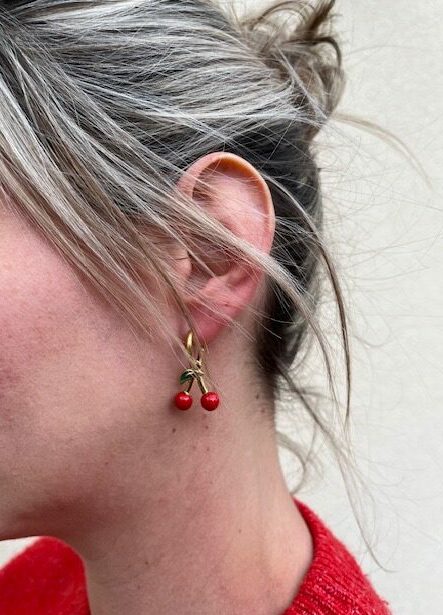 Boucles d'oreilles pendentif cerise couleur or