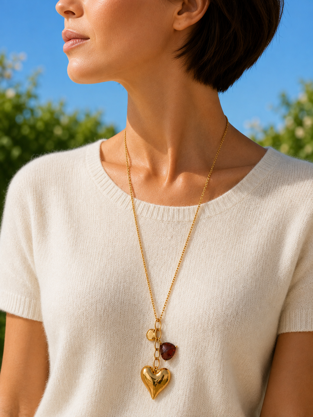 Collier Sautoir Cœur en Acier Inoxydable